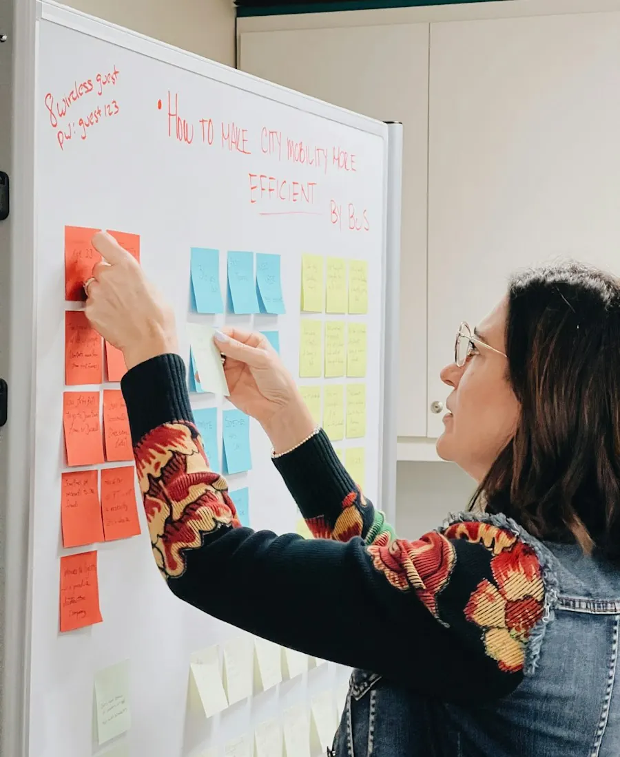 Team brainstorming ideas on a whiteboard