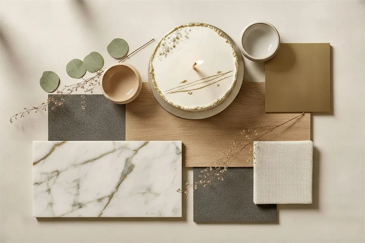 Brand moodboard with colour swatches and typography samples