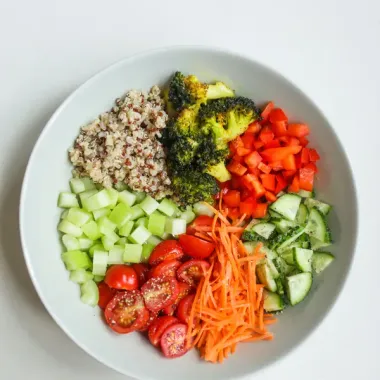 Colourful quinoa and vegetable salad bowl