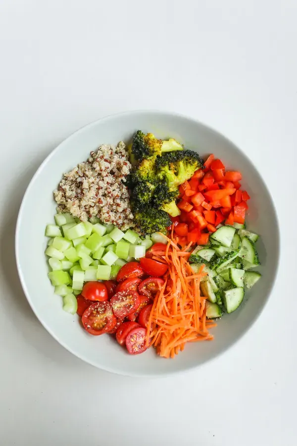 Colourful quinoa and vegetable salad bowl