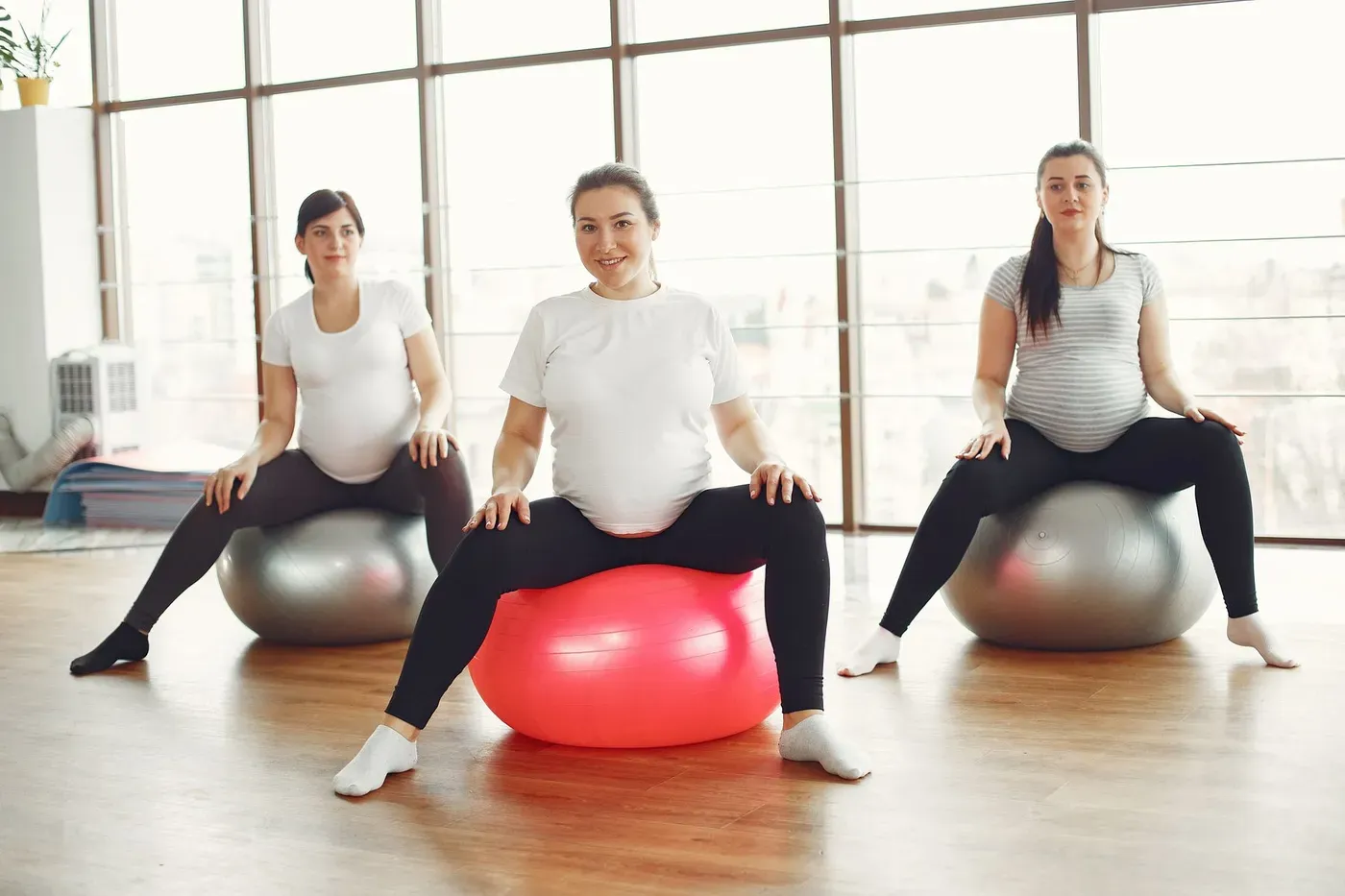 Group exercise class using stability balls